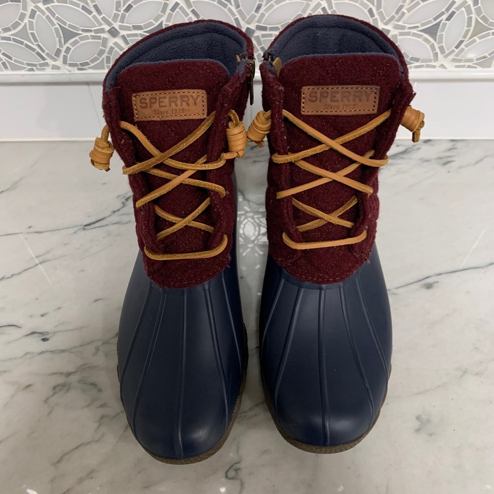 Sperry Women's Saltwater Duck Boots Quilted Wool‎ Burgundy Navy STS97568F Size 8 - Picture 2 of 12